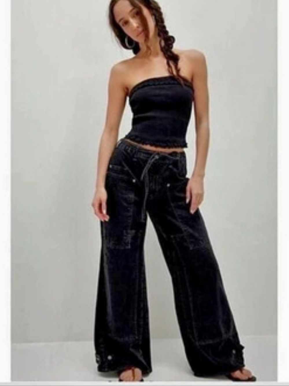We The Free CRVY Outlaw Wide Leg Cargo Jeans in Black Size Small NWT